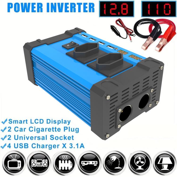 Gurxun 4 USB Ports Digital Display Modified Square Wave Inverter, Spec: 300W Brazil Plug 12V To 110V