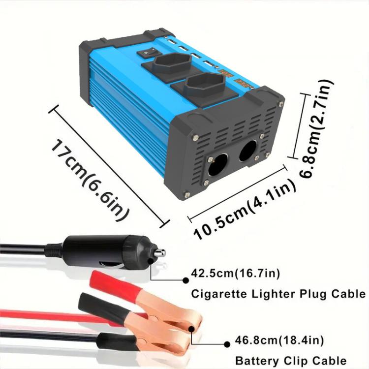 Gurxun 4 USB Ports Digital Display Modified Square Wave Inverter, Spec: 500W Brazil Plug 12V To 110V
