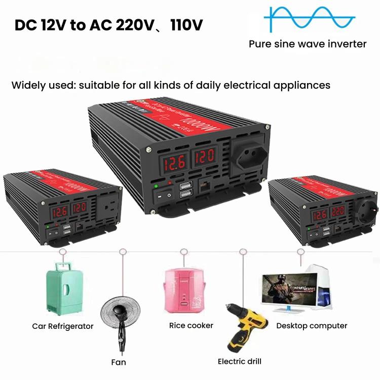 Gurxun 1500W Dual USB Fast Charger Dual Digital Display Pure Sine Wave Inverter, Spec: Brazil Plug 12V To 220V