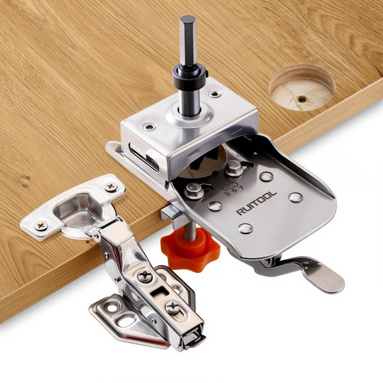 6 In 1 RUITOOL Stainless Steel Hinge Puncher Locator Adjustable Margin Quick Jig Woodworking Closet Door Hinge Punching Tool