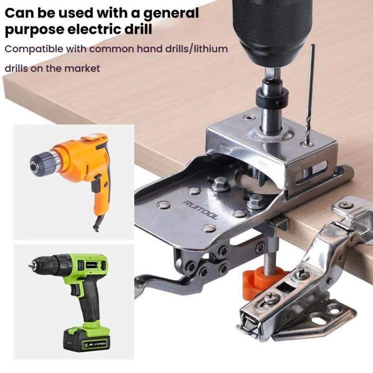 6 In 1 RUITOOL Stainless Steel Hinge Puncher Locator Adjustable Margin Quick Jig Woodworking Closet Door Hinge Punching Tool