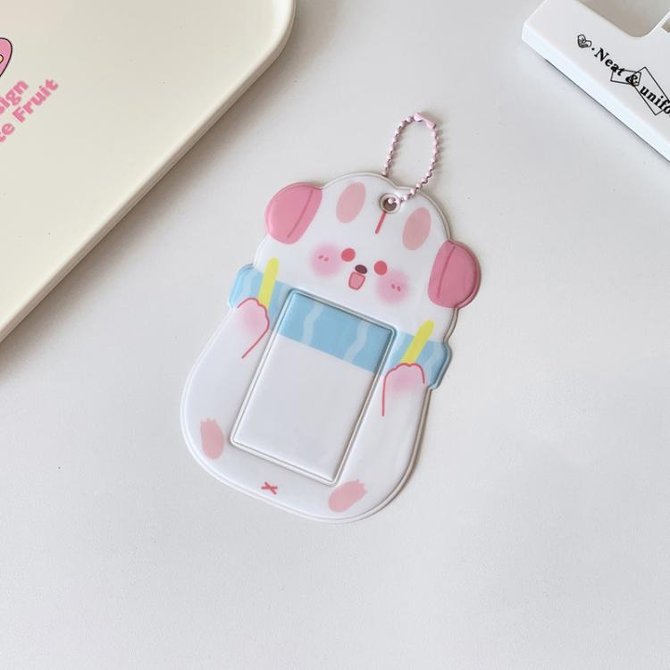 Hisocute Student Cartoon PVC Transparent Card Holder Cute Animal 3-Inch Idol Album Photo Card Case, Style: White Bunny