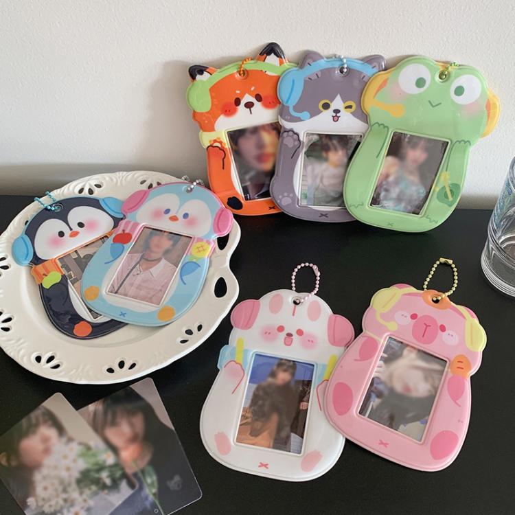 Hisocute Student Cartoon PVC Transparent Card Holder Cute Animal 3-Inch Idol Album Photo Card Case, Style: White Bunny