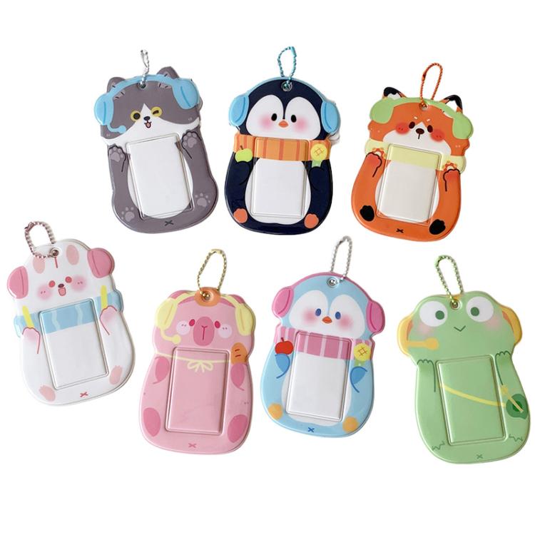 Hisocute Student Cartoon PVC Transparent Card Holder Cute Animal 3-Inch Idol Album Photo Card Case, Style: Green Frog