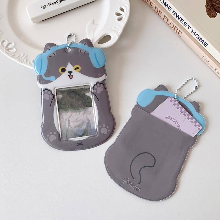 Hisocute Student Cartoon PVC Transparent Card Holder Cute Animal 3-Inch Idol Album Photo Card Case, Style: White Bunny