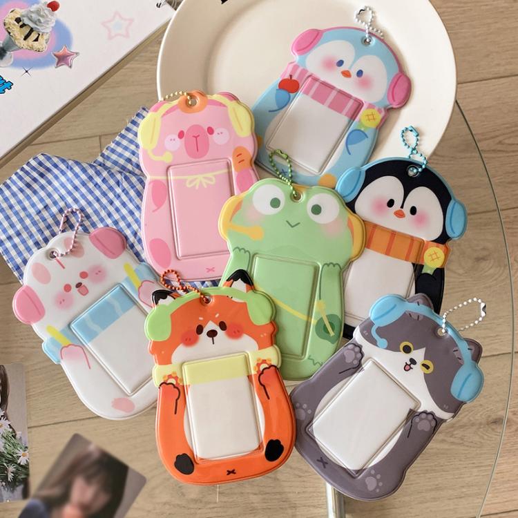 Hisocute Student Cartoon PVC Transparent Card Holder Cute Animal 3-Inch Idol Album Photo Card Case, Style: White Bunny
