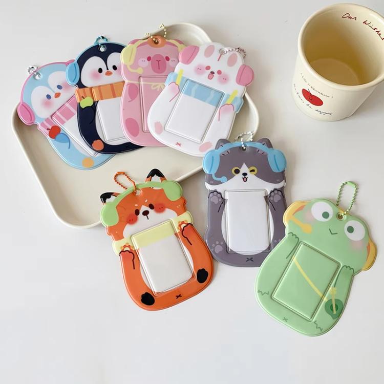 Hisocute Student Cartoon PVC Transparent Card Holder Cute Animal 3-Inch Idol Album Photo Card Case, Style: White Bunny
