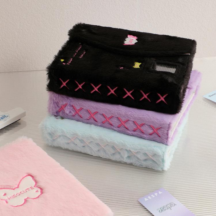 Hisocute Embroidered Plush Six Hole Magnetic Album A5 Card Album Binder Student Storage Booklet(Blue Cover)