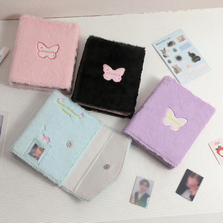 Hisocute Embroidered Plush Six Hole Magnetic Album A5 Card Album Binder Student Storage Booklet(Purple Cover)