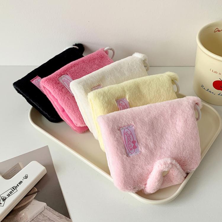 Hisocute Student Plush Pendant Coin Purse Snap Card Case Keychain Earphone Bag(Black)