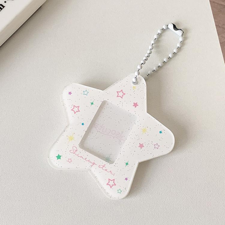Hisocute Cartoon Pentagram 1 Inch Photo Frame Pendant Students Keychain Chasing Star Card Holder Pendant(White Stars)