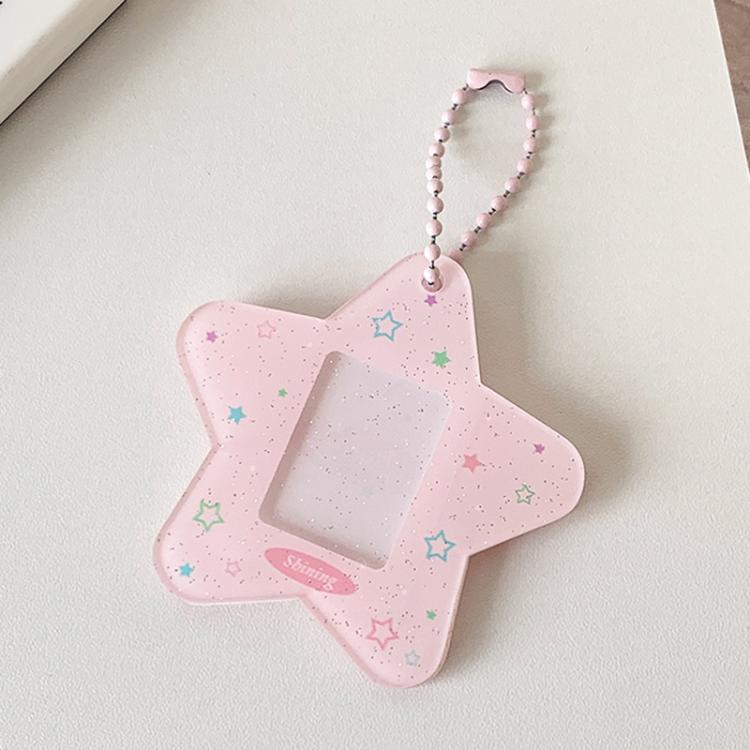 Hisocute Cartoon Pentagram 1 Inch Photo Frame Pendant Students Keychain Chasing Star Card Holder Pendant(Pink Stars)
