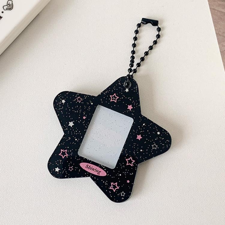 Hisocute Cartoon Pentagram 1 Inch Photo Frame Pendant Students Keychain Chasing Star Card Holder Pendant(Black Stars)