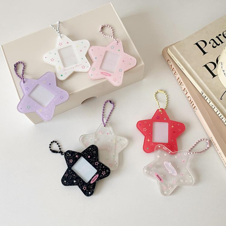 Hisocute Cartoon Pentagram 1 Inch Photo Frame Pendant Students Keychain Chasing Star Card Holder Pendant(Pink Stars)