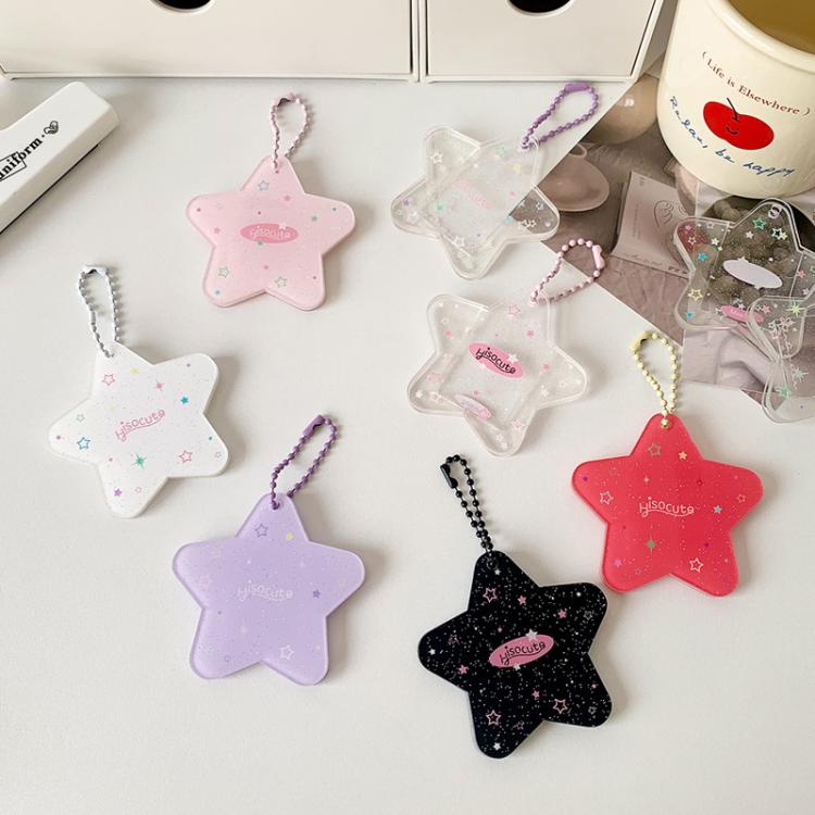 Hisocute Cartoon Pentagram 1 Inch Photo Frame Pendant Students Keychain Chasing Star Card Holder Pendant(Black Stars)