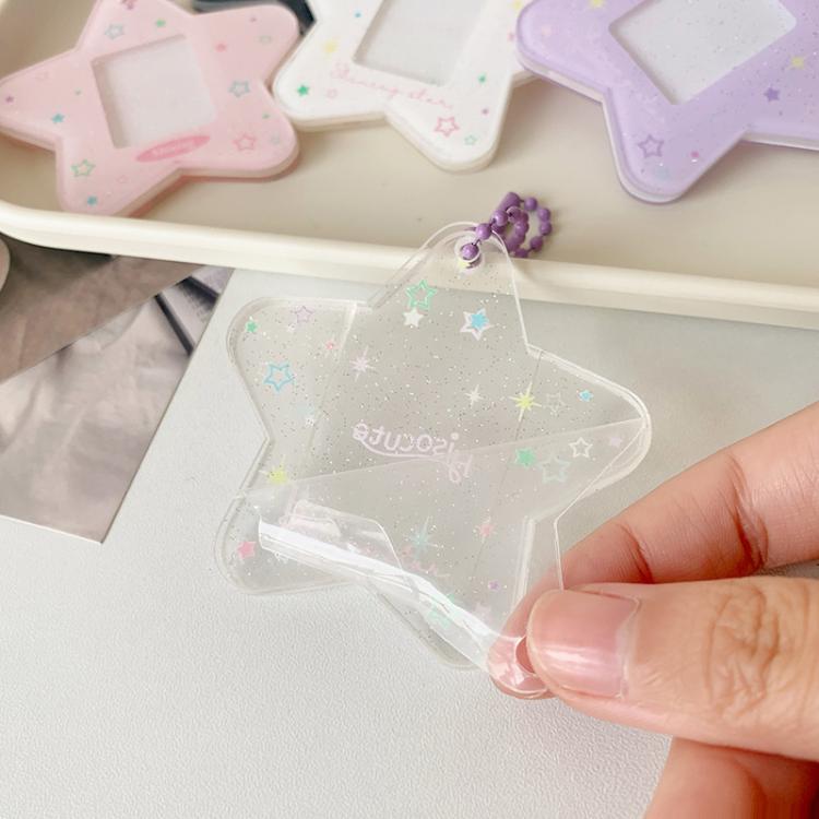 Hisocute Cartoon Pentagram 1 Inch Photo Frame Pendant Students Keychain Chasing Star Card Holder Pendant(White Stars)