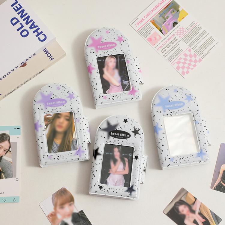 Hisocute Square Snap Album Girls 3 inch Postcards Album Holder Student Polaroid Collect Organizer(Pink Stars)
