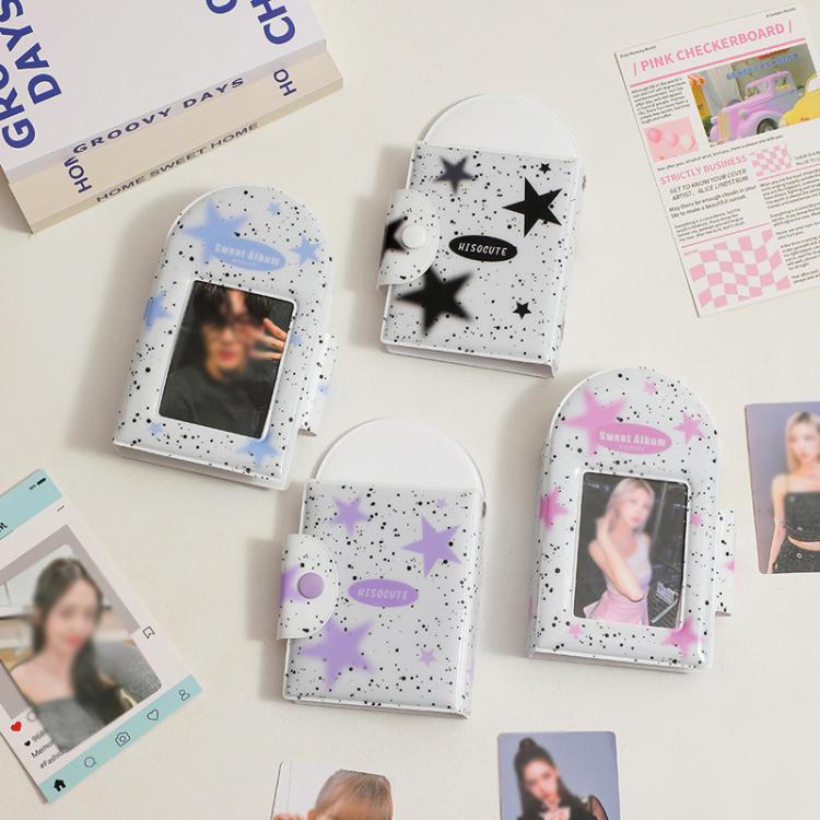 Hisocute Square Snap Album Girls 3 inch Postcards Album Holder Student Polaroid Collect Organizer(Black Stars)