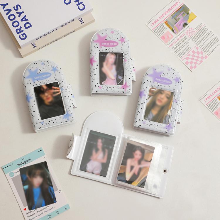 Hisocute Square Snap Album Girls 3 inch Postcards Album Holder Student Polaroid Collect Organizer(Black Stars)