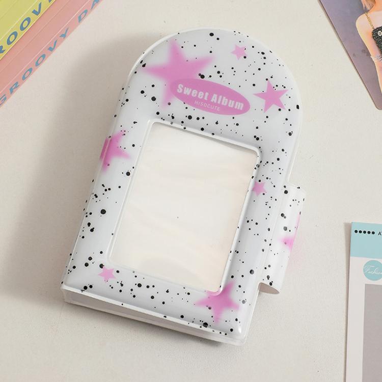 Hisocute Square Snap Album Girls 3 inch Postcards Album Holder Student Polaroid Collect Organizer(Pink Stars)