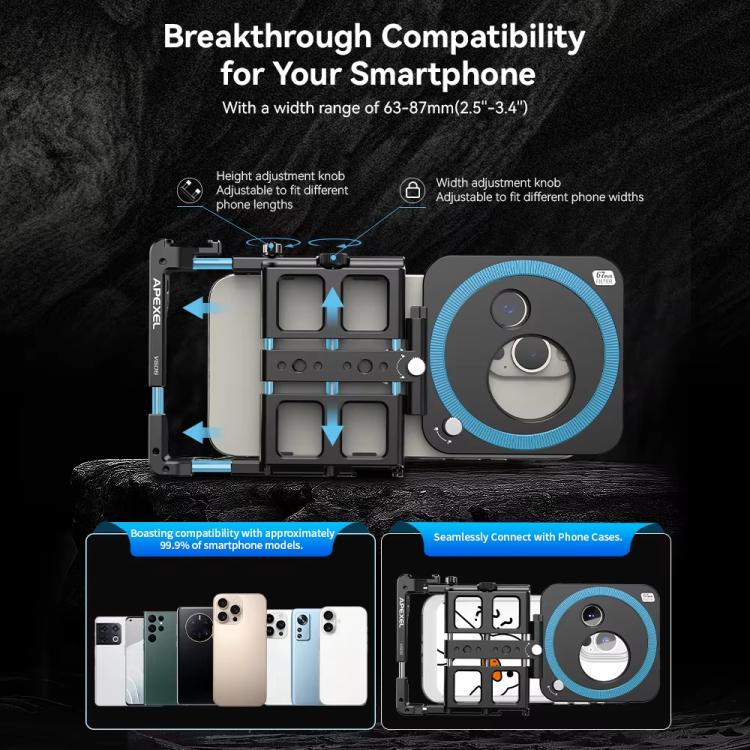 APEXEL VideoRig 2 Pro Smart Bluetooth Handle Mobile Photography Rabbit Cage Set(Black)