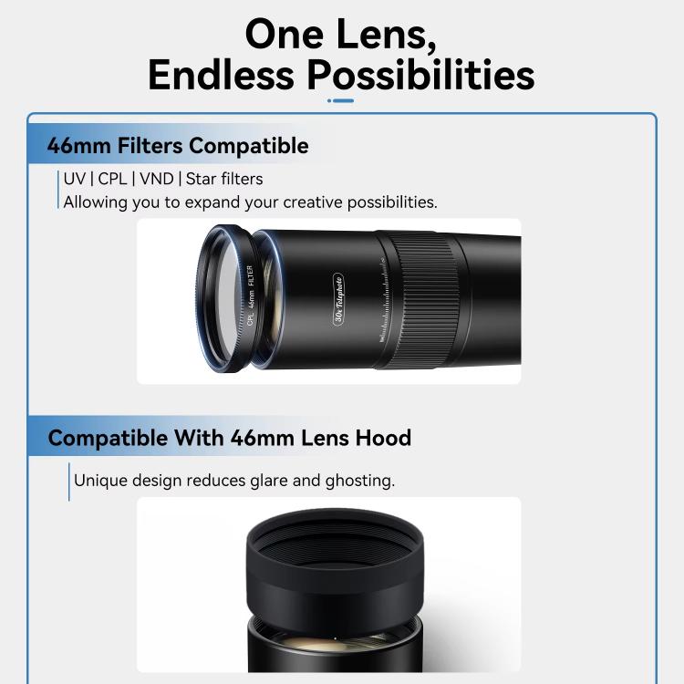 APEXEL 30X 720mm Phone Telephoto Lens with Tripod Kit(Black)