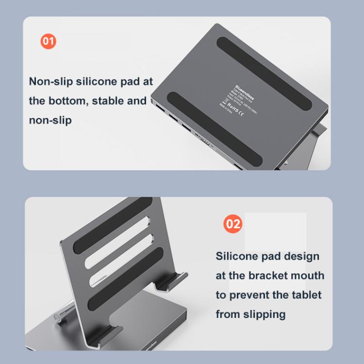 Blueendless 4K/60Hz Multifunctional Docking Station Tablet Holder, Spec: 10-in-1 Ethernet Port Rotating