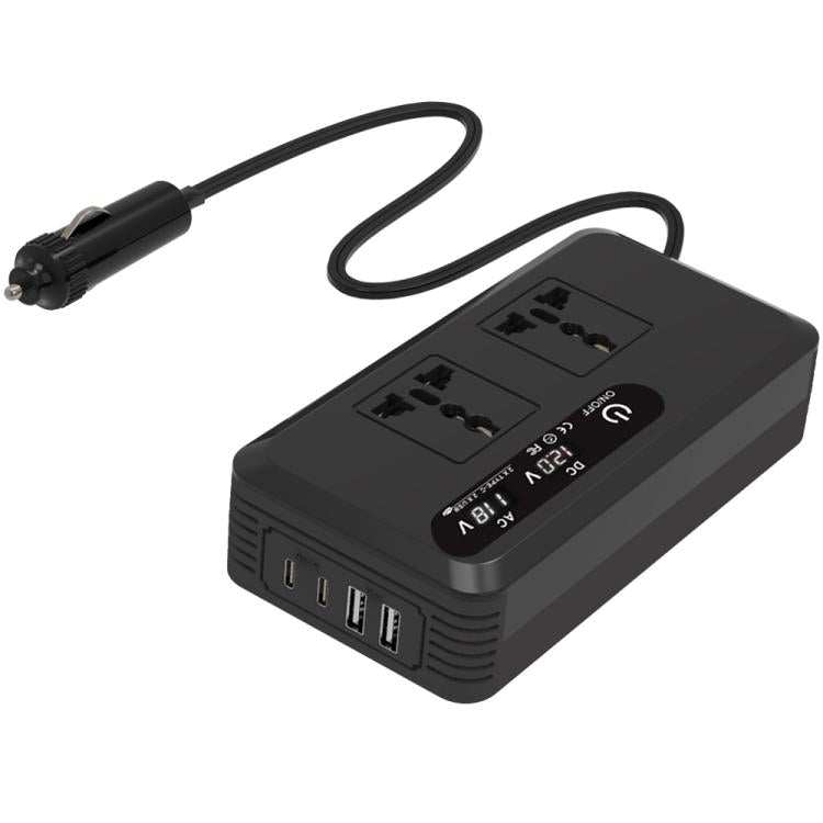Gurxun Dual Digital Display Car Inverter With 2 USB+2 Type-C Ports Universal Plug 110V
