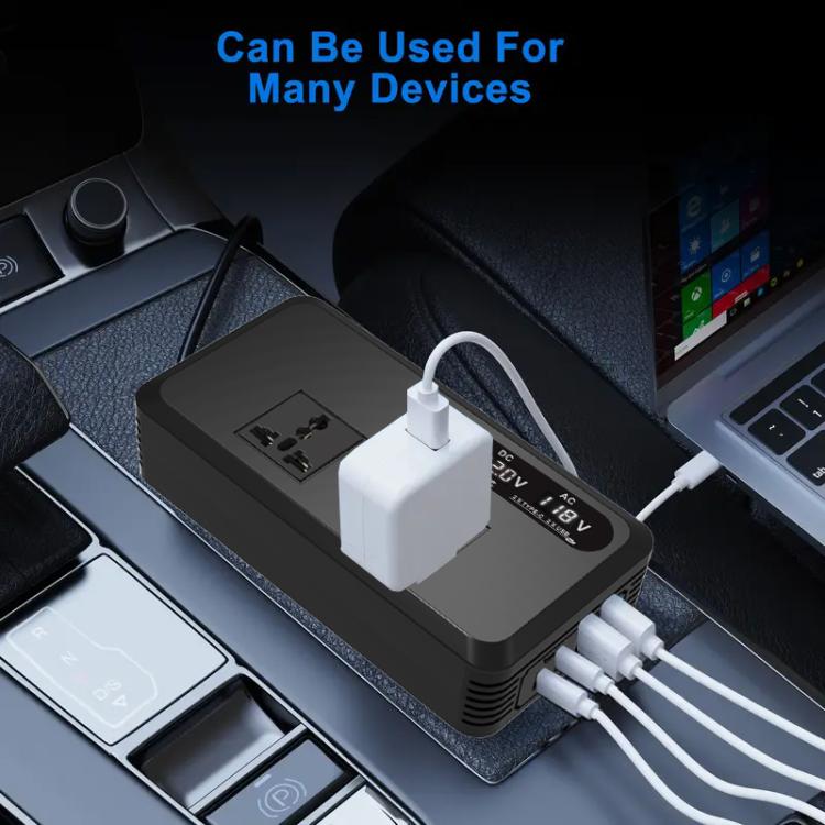 Gurxun Dual Digital Display Car Inverter With 2 USB+2 Type-C Ports US Plug 110V