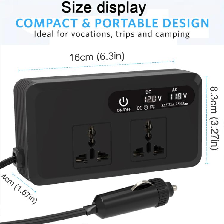 Gurxun Dual Digital Display Car Inverter With 2 USB+2 Type-C Ports Brazil Plug 110V