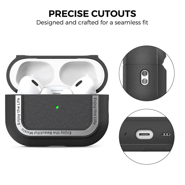 For AirPods Pro 2 AhaStyle JY09 Dual Lanyard Case TPU+Aluminum Personalized Case(Black)