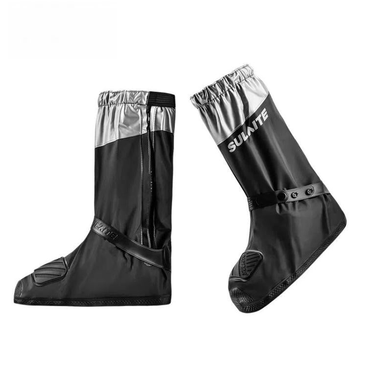 SULAITE Motorcycle Shoe Cover Thickened Anti-slip Wear-resistant Rain Shoes Outdoor Riding Adult Rain Boots, Size: M(Black Silver)