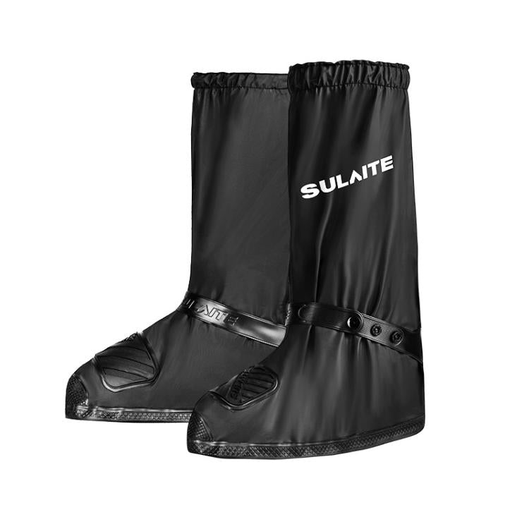 SULAITE Motorcycle Shoe Cover Thickened Anti-slip Wear-resistant Rain Shoes Outdoor Riding Adult Rain Boots, Size: M(Black Silver)