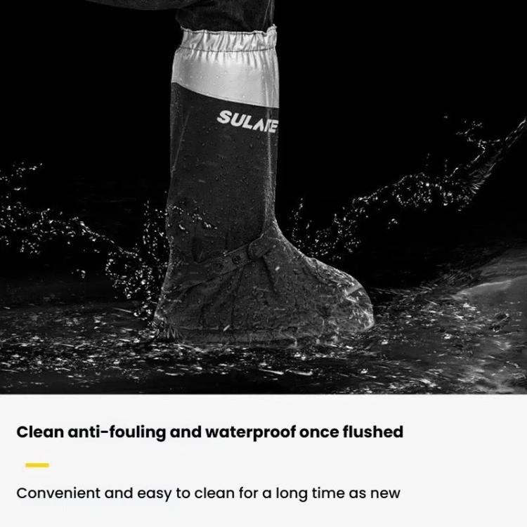 SULAITE Motorcycle Shoe Cover Thickened Anti-slip Wear-resistant Rain Shoes Outdoor Riding Adult Rain Boots, Size: M(Black Silver)