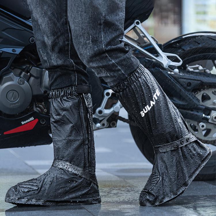 SULAITE Motorcycle Shoe Cover Thickened Anti-slip Wear-resistant Rain Shoes Outdoor Riding Adult Rain Boots, Size: 2XL(Black)