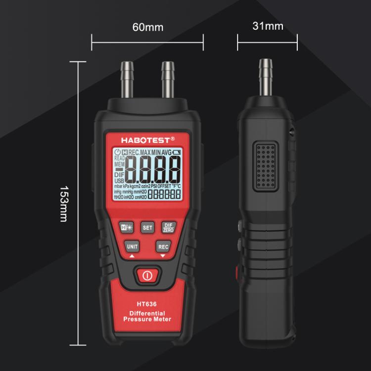 HABOTEST HT636 Highly Precision Differential Pressure Gauge Digital Micropressure Tester