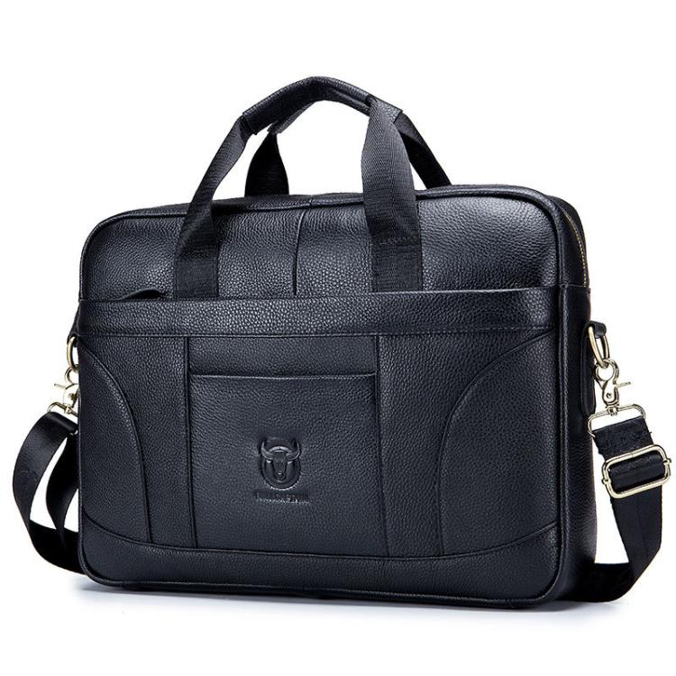 BULL CAPTAIN 048 Large Capacity Retro Business Top Layer Cowhide Hand-held Briefcase(Black)