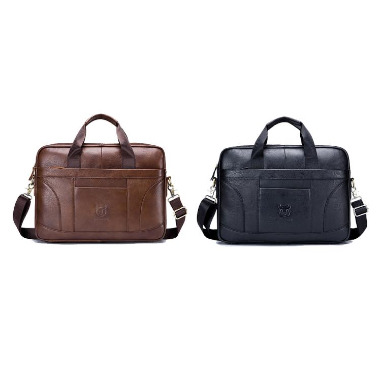BULL CAPTAIN 048 Large Capacity Retro Business Top Layer Cowhide Hand-held Briefcase(Black)