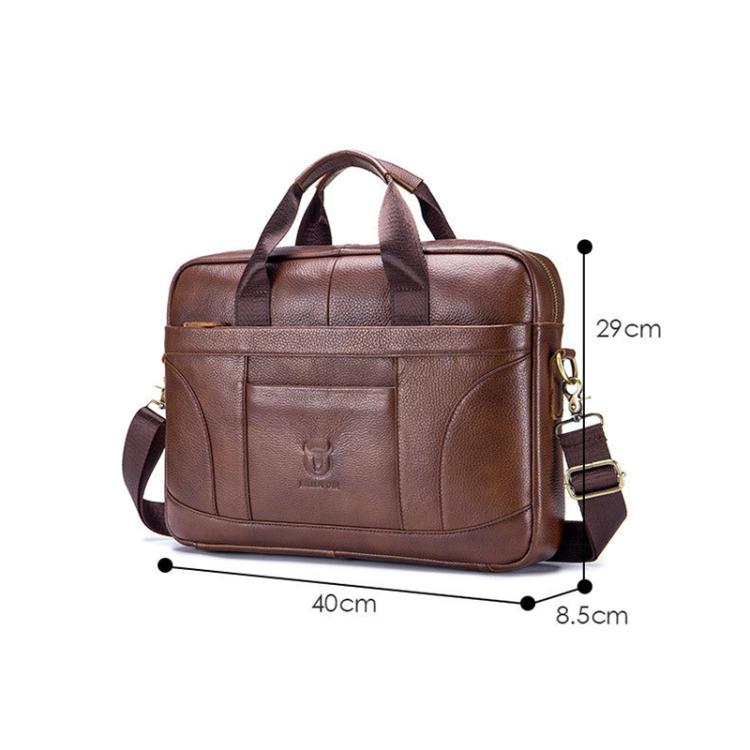 BULL CAPTAIN 048 Large Capacity Retro Business Top Layer Cowhide Hand-held Briefcase(Black)