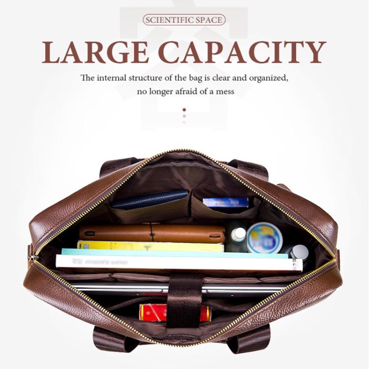 BULL CAPTAIN 048 Large Capacity Retro Business Top Layer Cowhide Hand-held Briefcase(Black)
