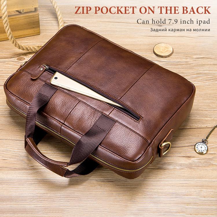 BULL CAPTAIN 048 Large Capacity Retro Business Top Layer Cowhide Hand-held Briefcase(Black)