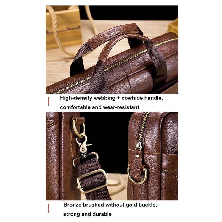 BULL CAPTAIN 048 Large Capacity Retro Business Top Layer Cowhide Hand-held Briefcase(Black)
