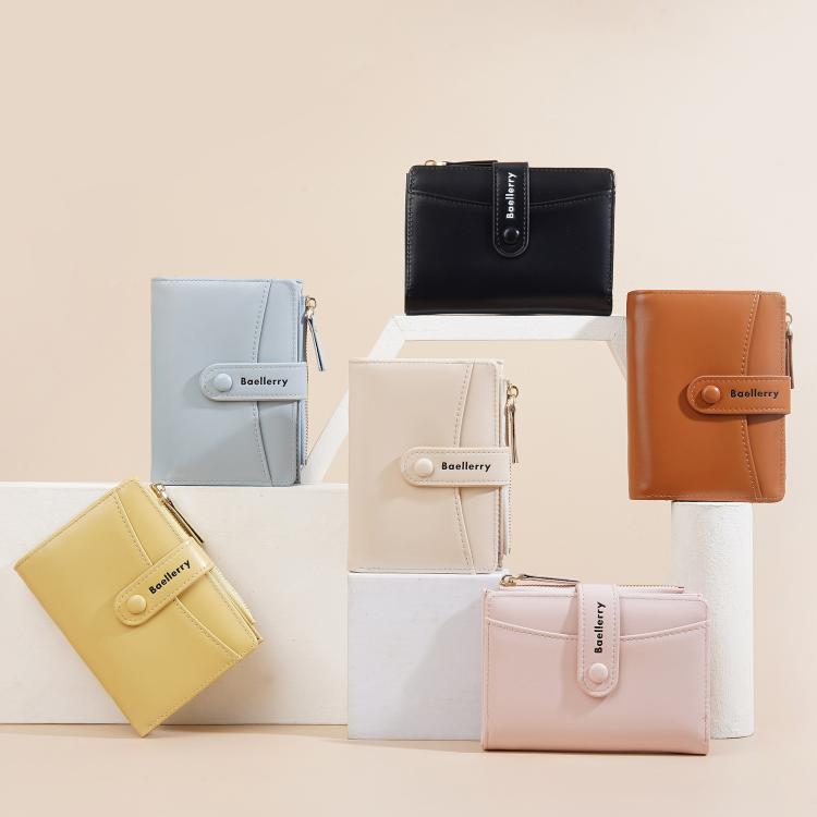 Baellerry N3256 Women Short Wallet Simple Bifold Zipper Coin Purse Soft Leather Buckle Money Clip(Black)
