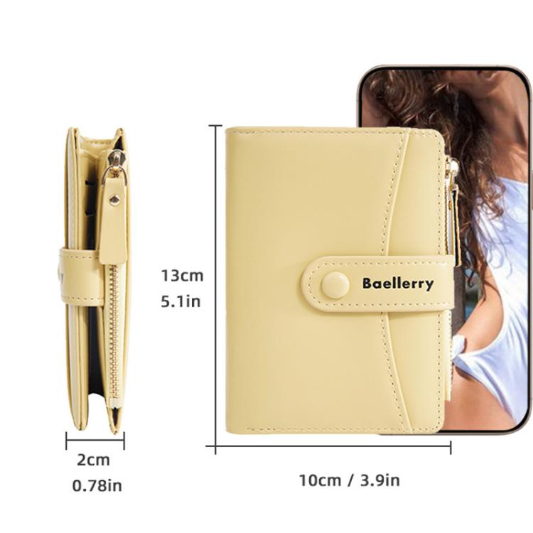 Baellerry N3256 Women Short Wallet Simple Bifold Zipper Coin Purse Soft Leather Buckle Money Clip(Black)