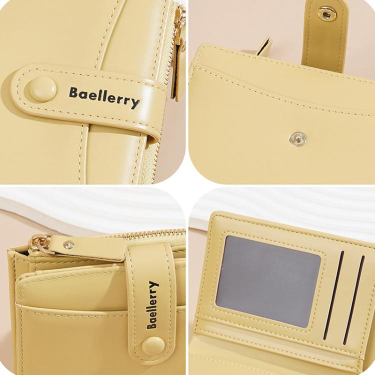Baellerry N3256 Women Short Wallet Simple Bifold Zipper Coin Purse Soft Leather Buckle Money Clip(Black)