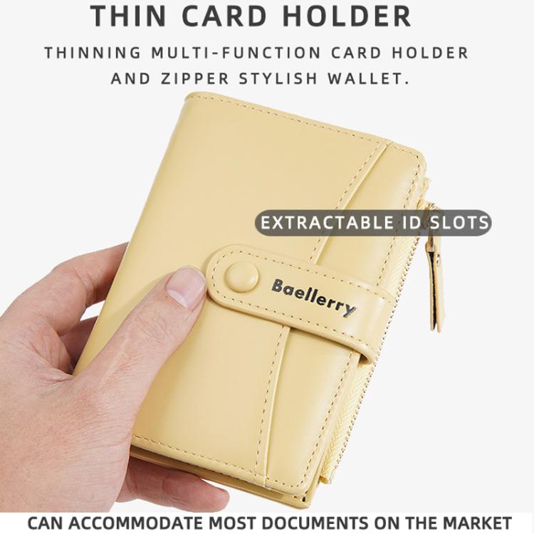 Baellerry N3256 Women Short Wallet Simple Bifold Zipper Coin Purse Soft Leather Buckle Money Clip(Black)