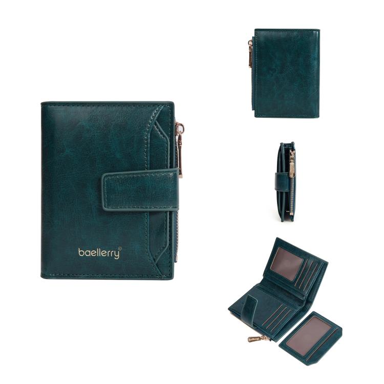 Baellerry N5122 Women Short Wallet Oil Waxed Leather Zipper Clasp Coin Purse(Green)