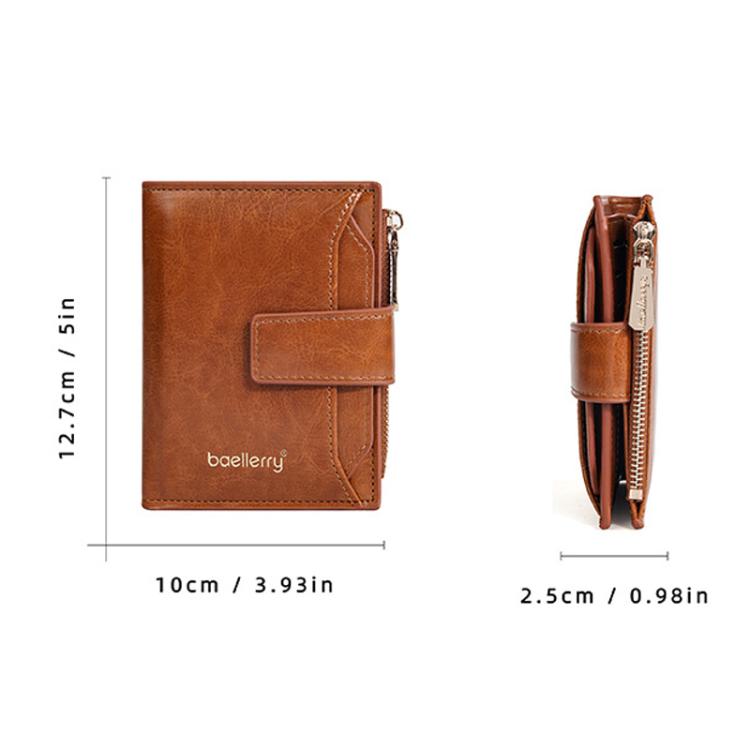 Baellerry N5122 Women Short Wallet Oil Waxed Leather Zipper Clasp Coin Purse(Pink)