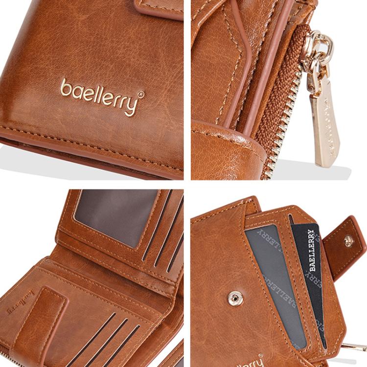 Baellerry N5122 Women Short Wallet Oil Waxed Leather Zipper Clasp Coin Purse(Black)