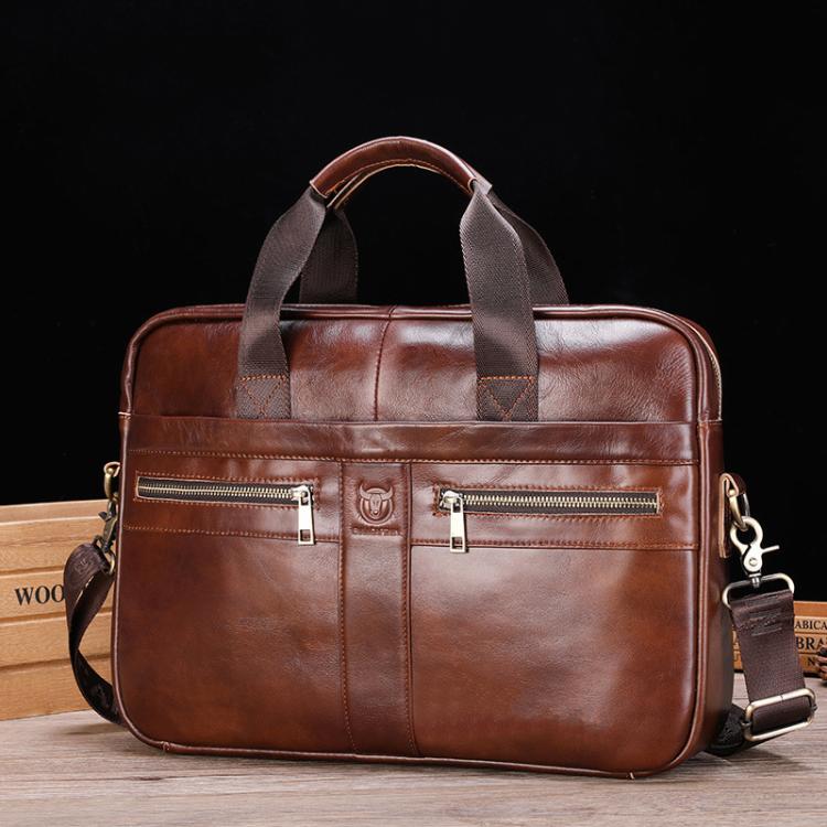 BULL CAPTAIN 054 Large Capacity Retro Business Top Layer Cowhide Hand-held Briefcase(Coffee)